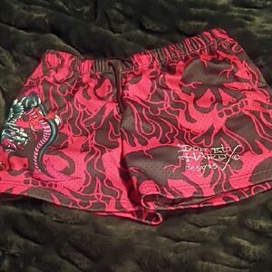 Ed Hardy Fiery Red and Black Graphic Shorts